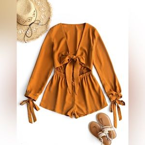 Plunging Neck Bow Tie Romper